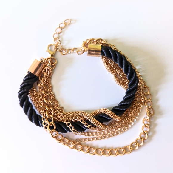 Three Matching Black and Gold Tone Twisted Rope and Chain Bracelets - Picture 1 of 4
